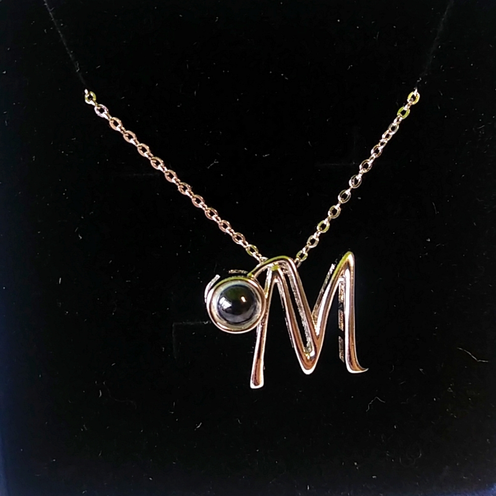 100 I Love You words Necklace M Initial